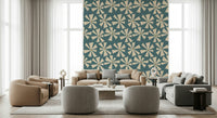 Vintage-inspired wallpaper featuring scattered geometric blooms with radiating petal forms.