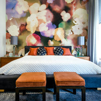 Colorful floral mural blending sunset and art

