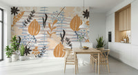 A graceful subtle bloom wall mural in cool, natural tones.

