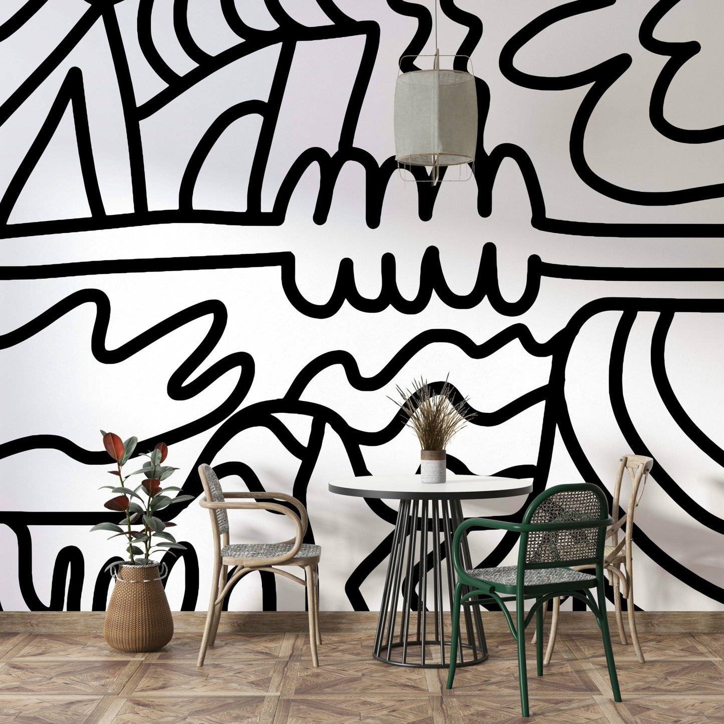 Neutral-toned flowing mural ideal for modern room settings

