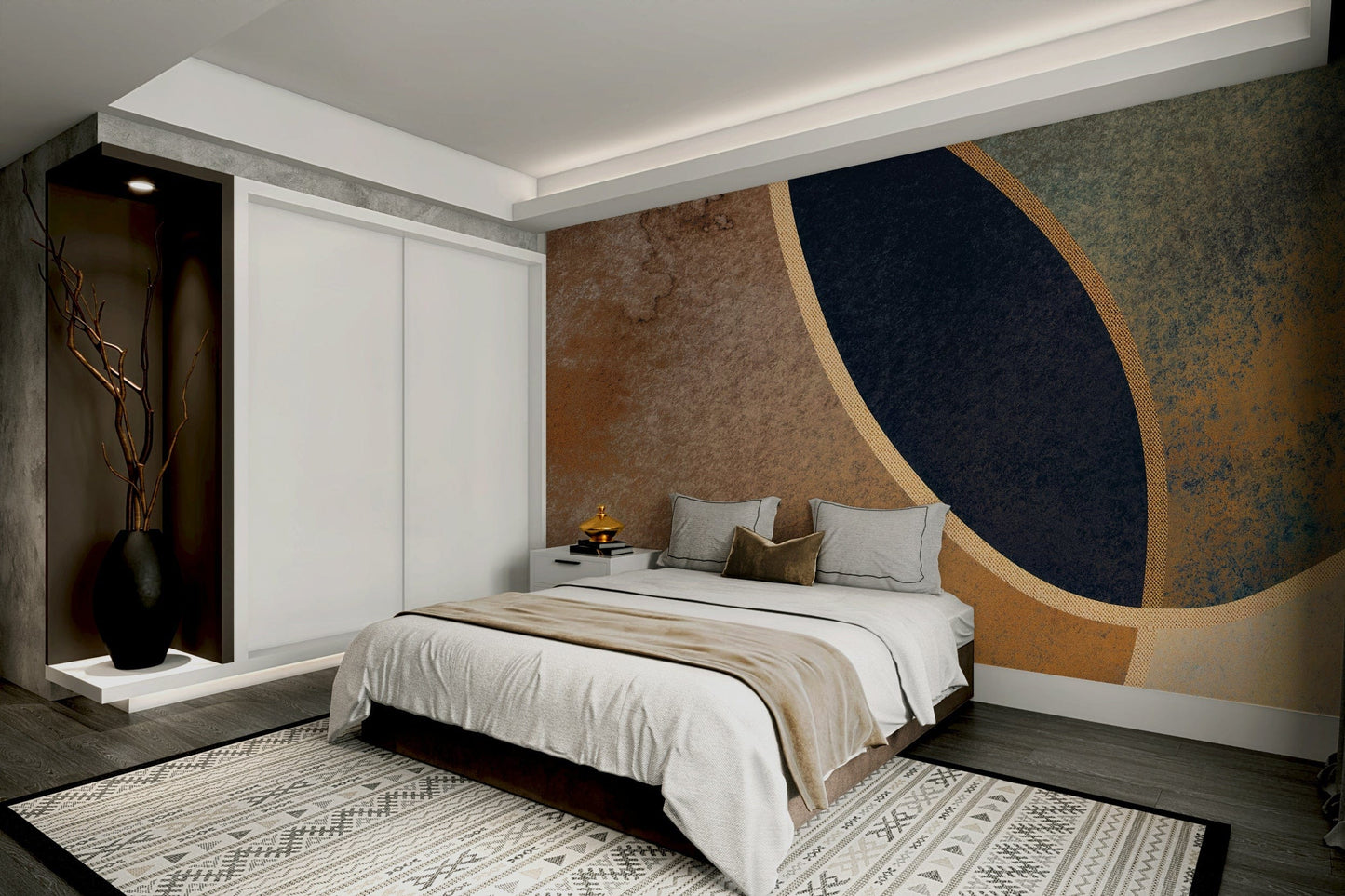 A beautiful modern art wall mural for a living room.

