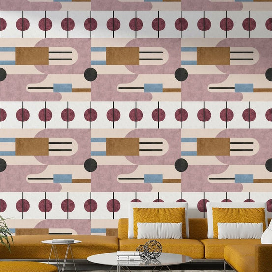 Abstract mural wallpaper with earth-toned geometry

