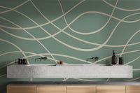 Elegant abstract mural featuring green line art