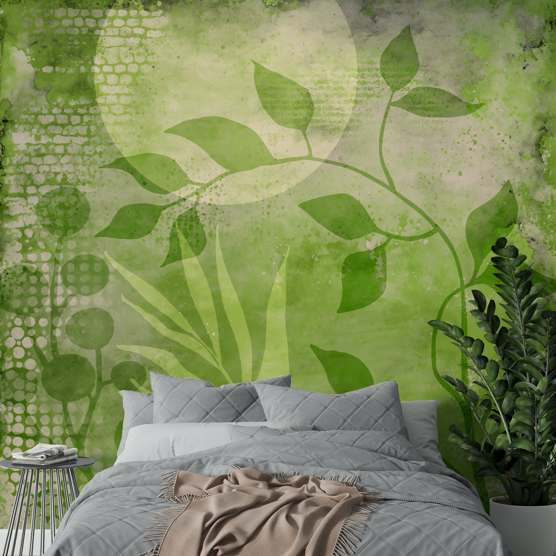 Greenery-inspired abstract wall art in neutral colors

