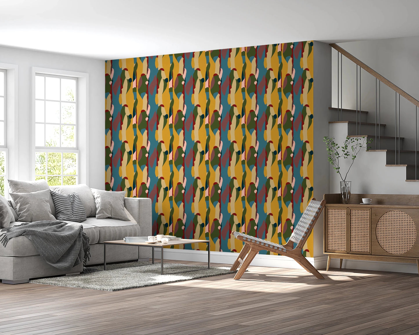 Multicolor Abstract Harmony Geometry Shapes Wallpaper with curved edges