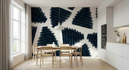 Modern wall mural inspired by indigo dye art and abstract texture painting.
