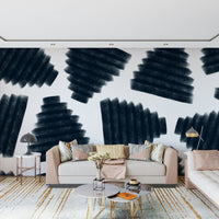 Elegant indigo wall mural featuring layered brushstrokes and organic abstract forms.