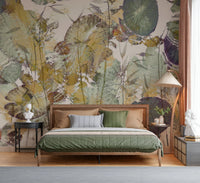 A beautiful modern art wall mural of plant leaves.


