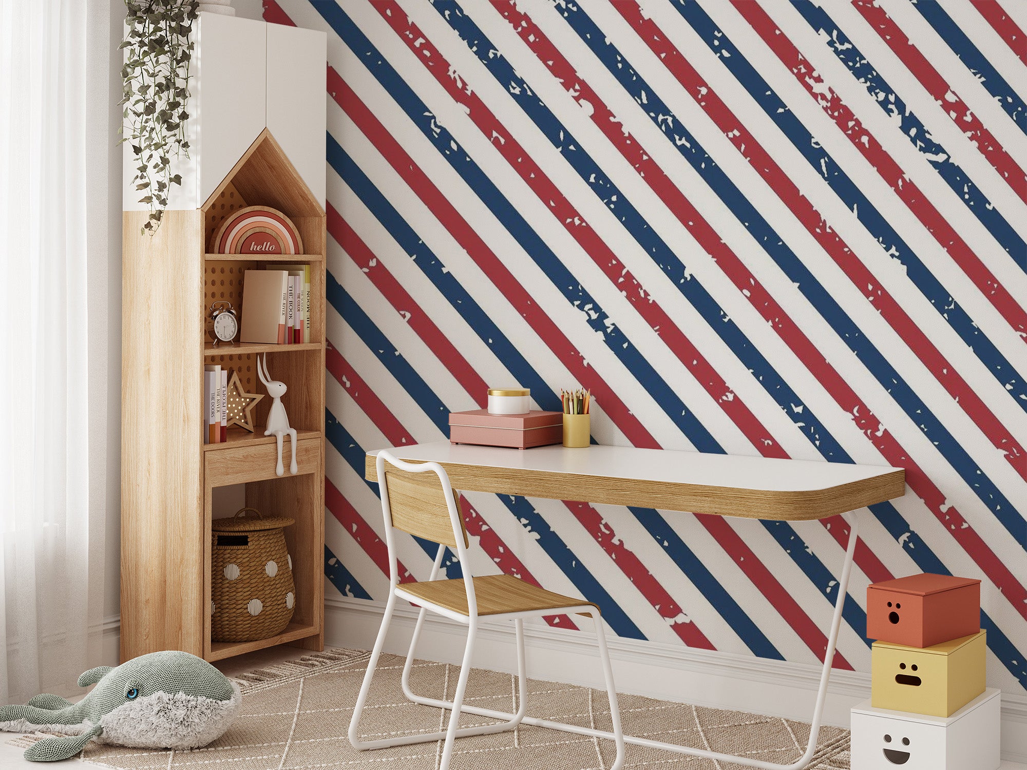 Abstract Lines wallpaper mural shown as a full feature wall that highlights the design