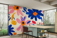 Artistic wall mural with Matisse-style florals


