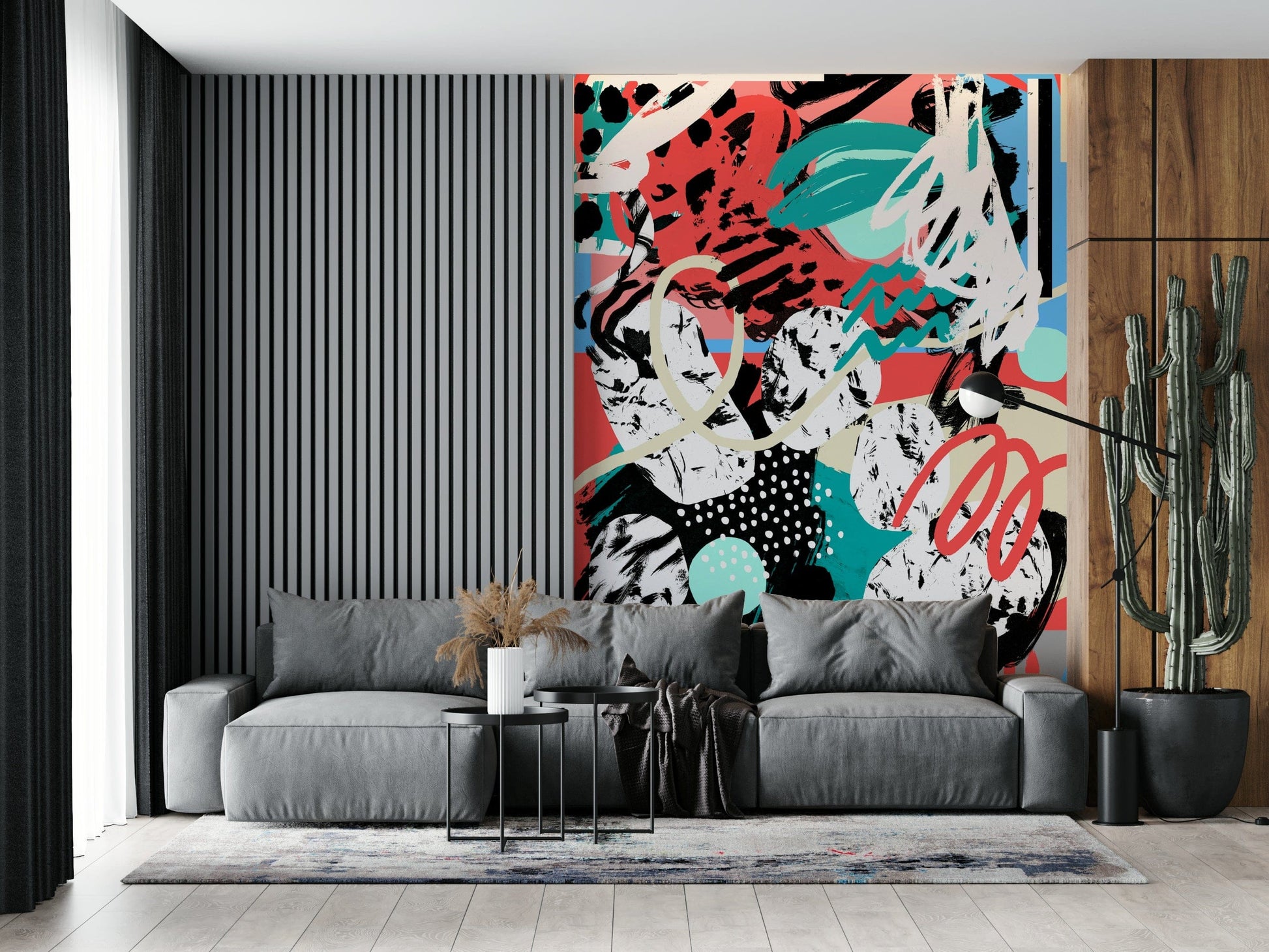 A beautiful modern art wall mural of the night sky.