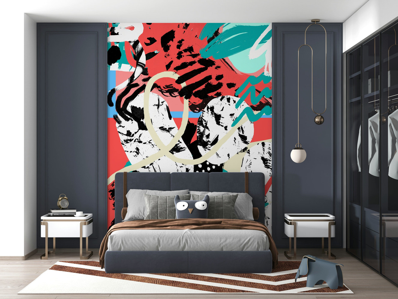 A beautiful moon phase wallpaper mural for a modern home.