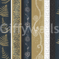 Wallpaper with a mix of earthy and navy tones.

