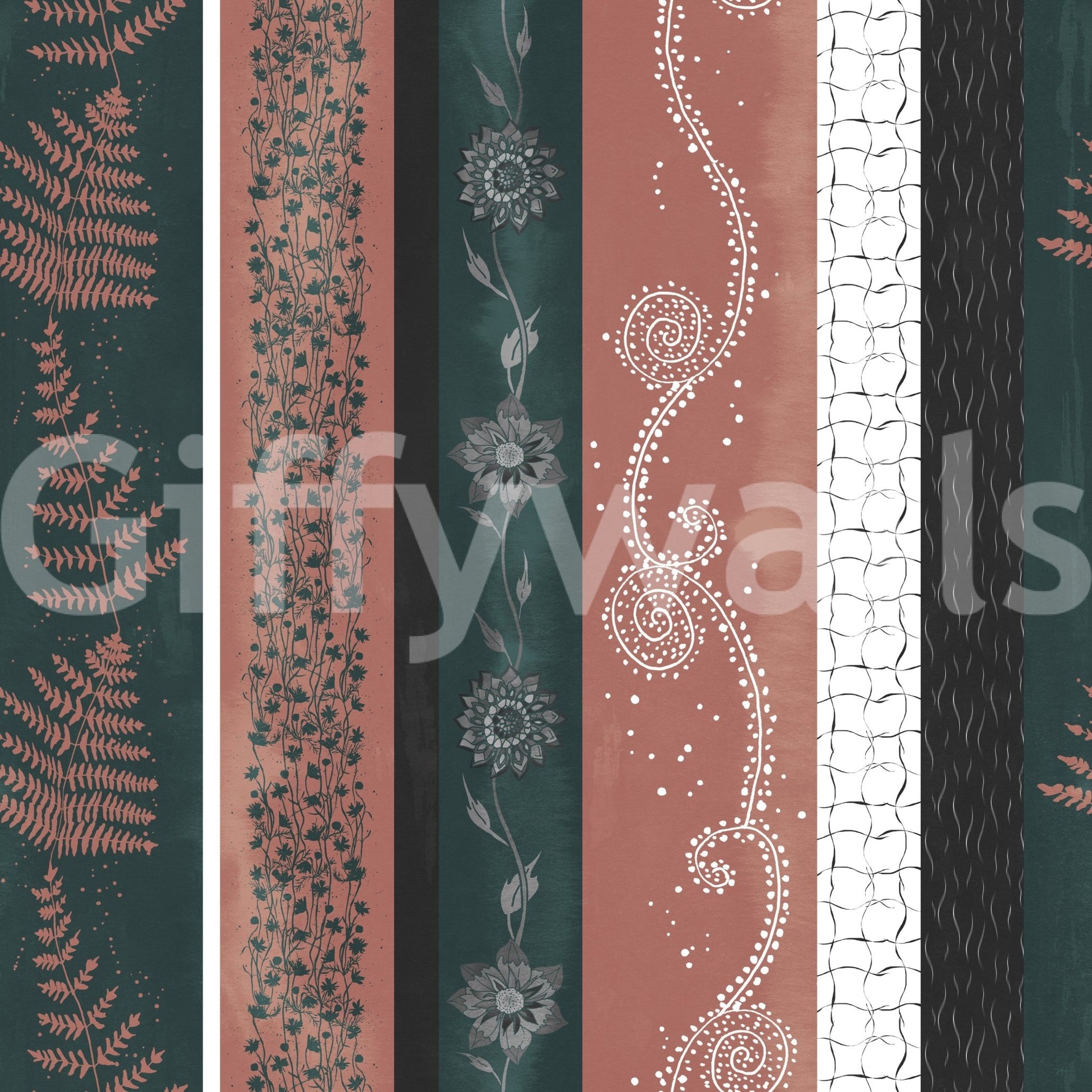 Wallpaper with a mix of teal and brown tones.

