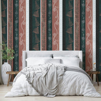 Wallpaper with fern and floral designs.

