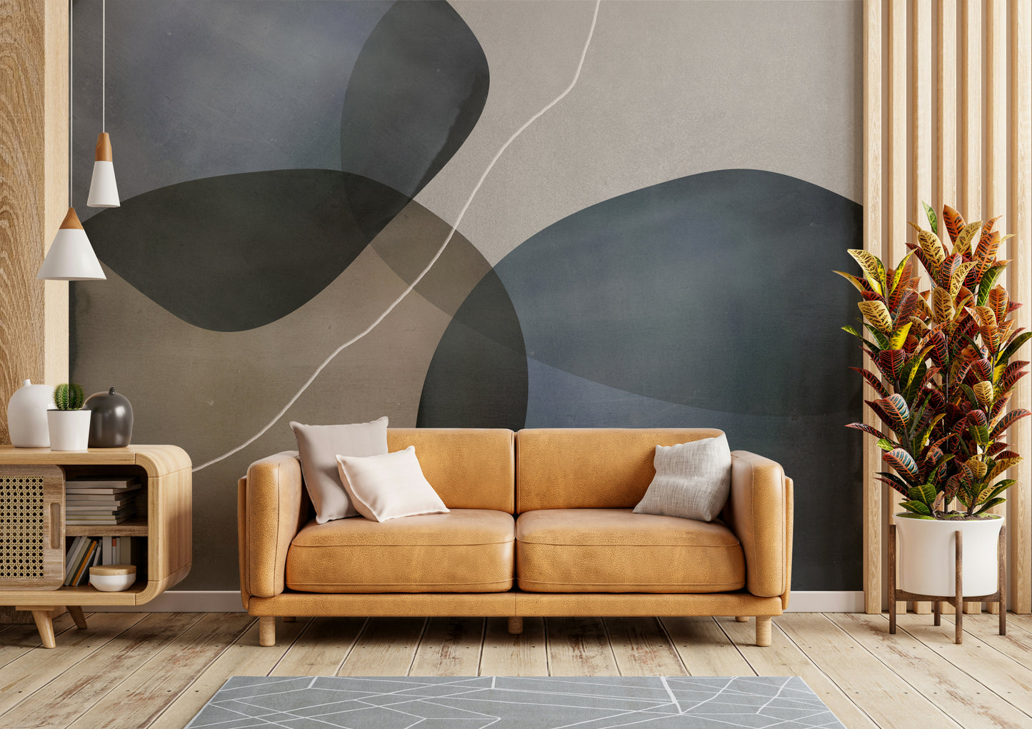 The mural shows a peaceful, tranquil scene.

