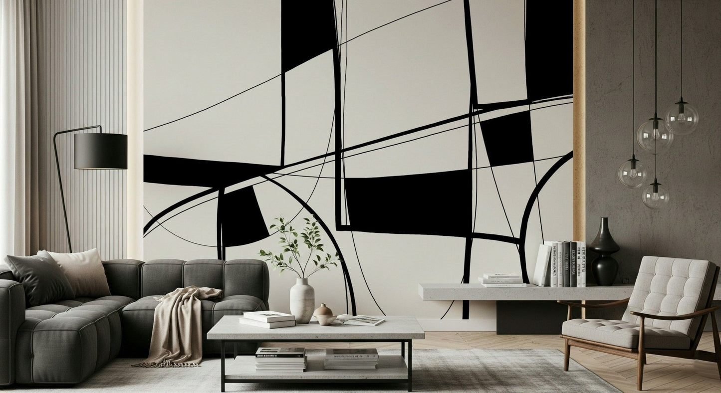 Abstract Noir Lines Wall Mural