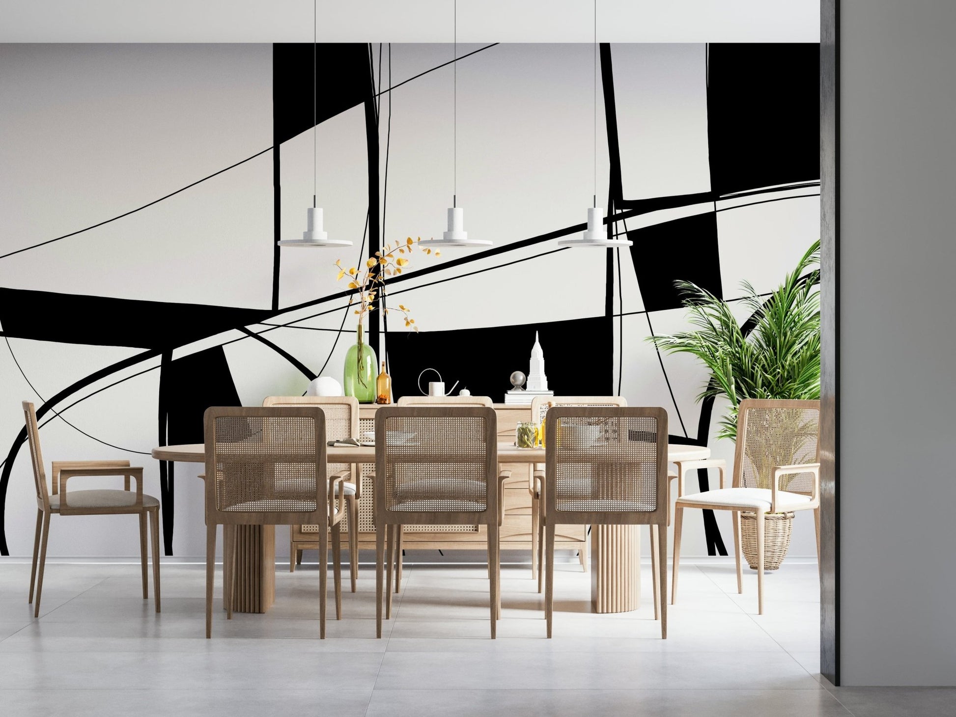 Abstract Noir Lines Wall Mural