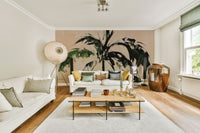 Artistic palm tree print wallpaper with abstract brushstrokes.