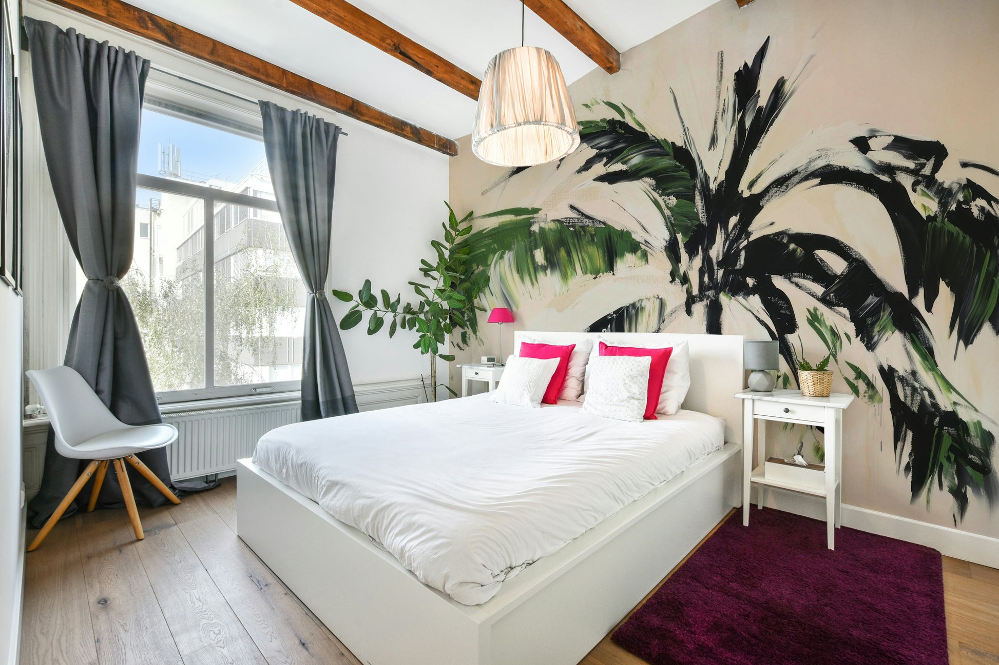 Tropical abstract palm tree design for living room walls.