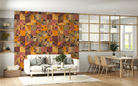 Abstract Patchwork mural wallpaper geometric square textured design.