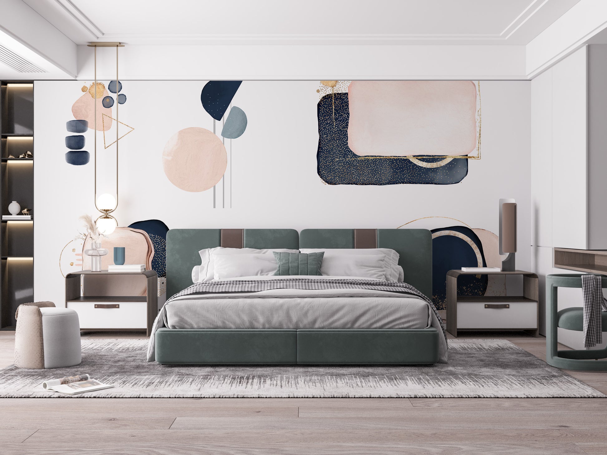 Stylish pink and navy wallpaper