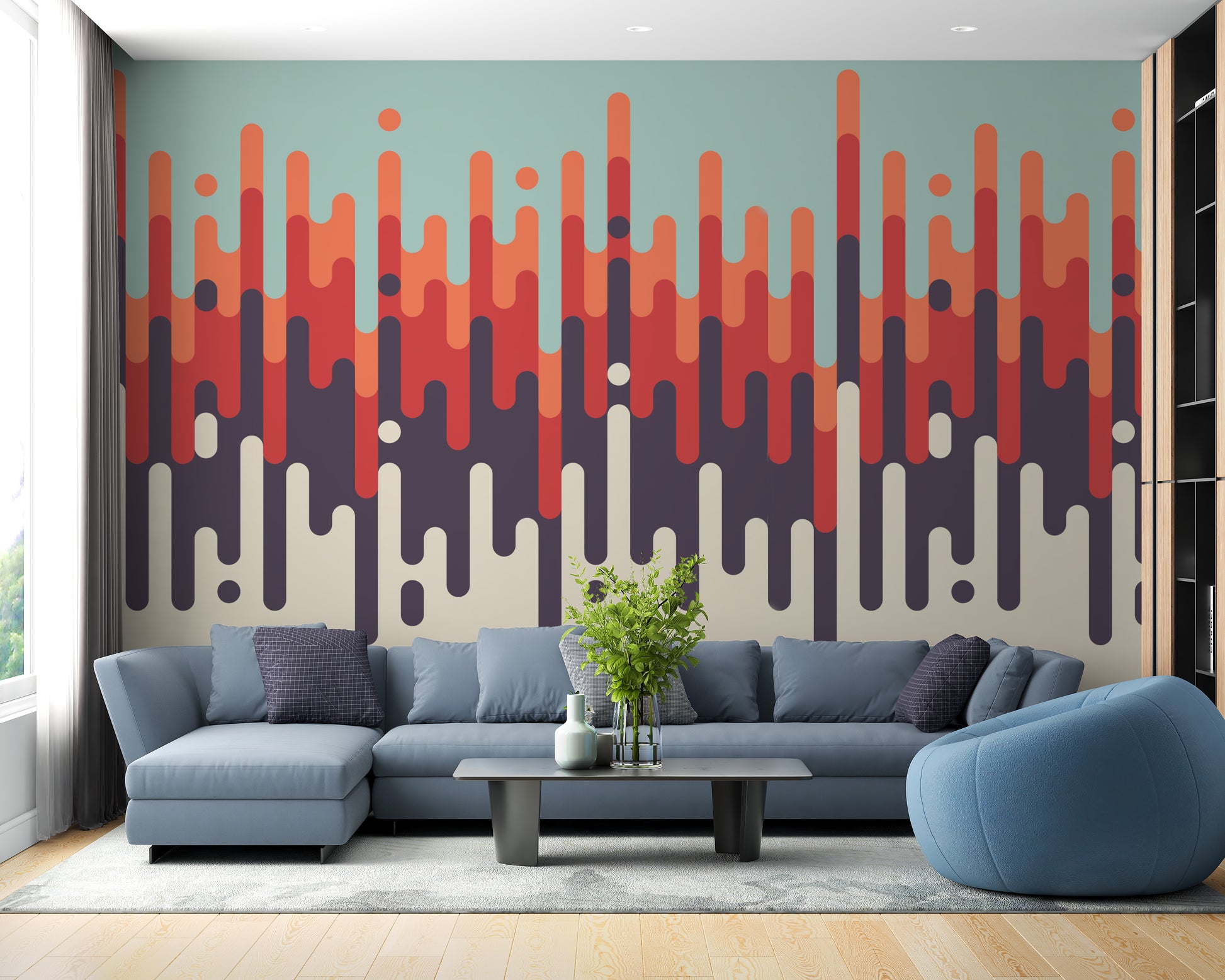 Abstract Retro Vintage Strip Pattern Wallpaper Mural - Giffywalls