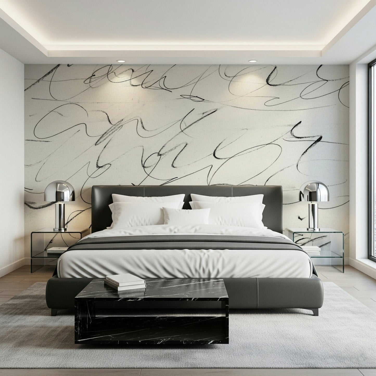 A calming abstract design wallpaper mural that defines a space.