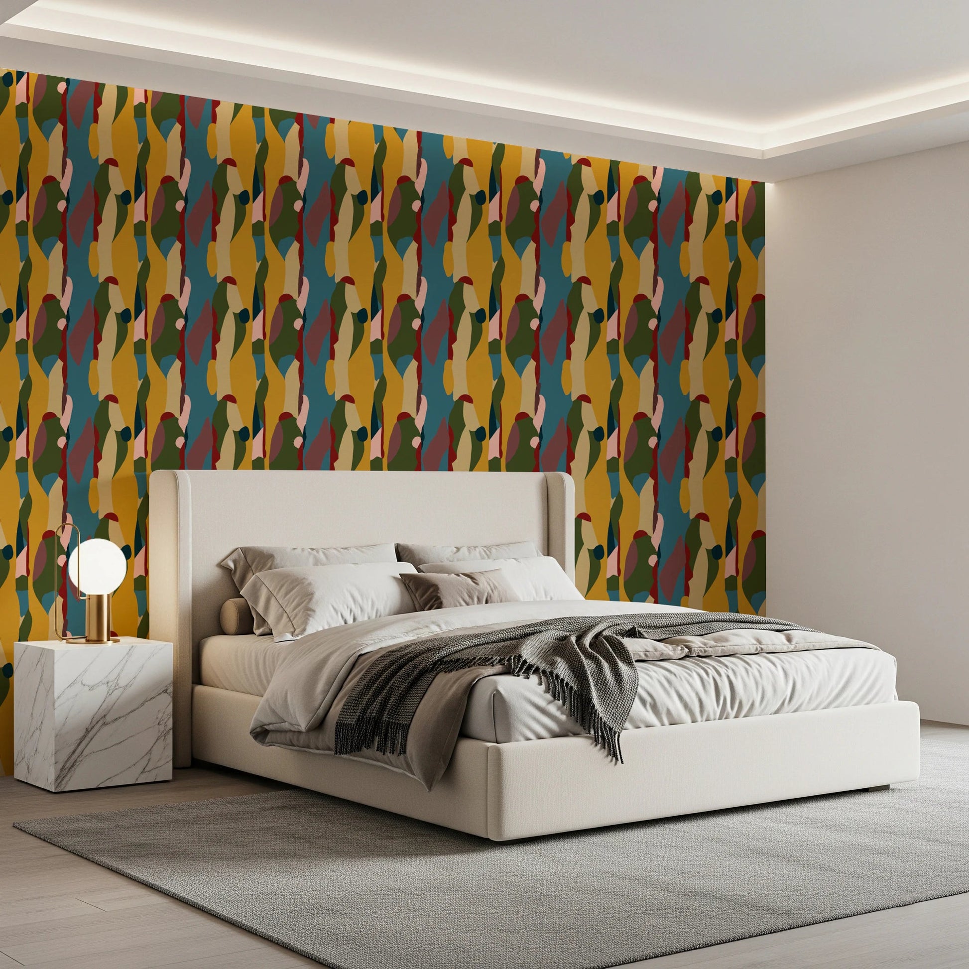Layered shapes in this Abstract Shapes Modern Geometry Wallpaper for stylish bedroom walls.