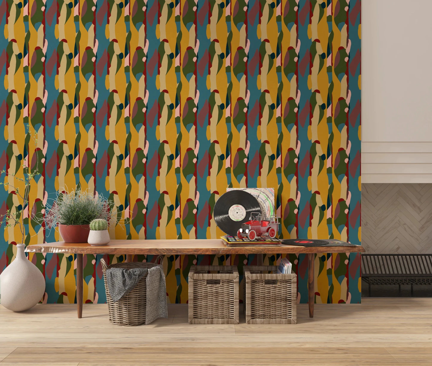 Mid-century inspired Abstract Shapes Modern Geometry Wallpaper design.