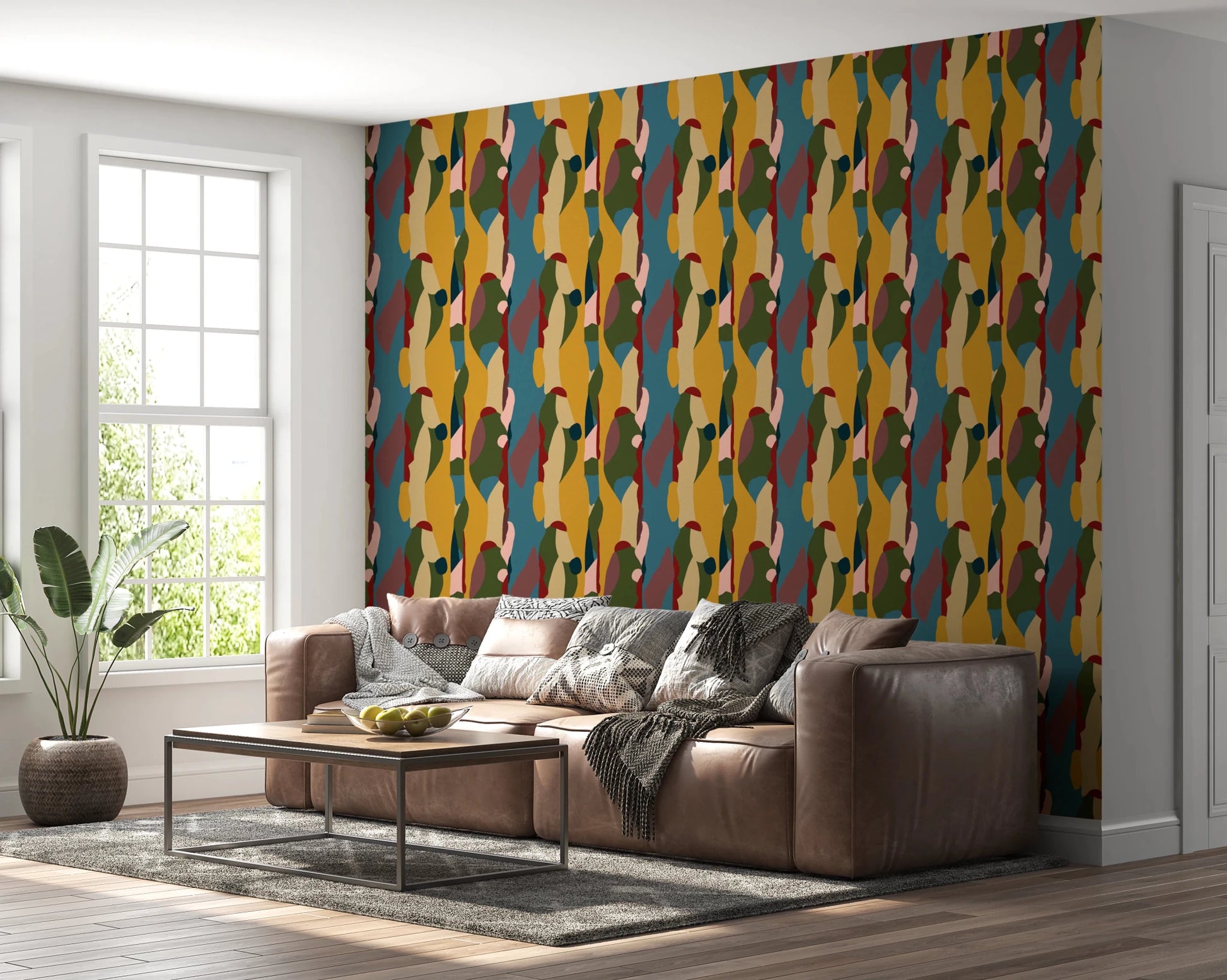 Abstract Shapes Modern Geometry hallway Wallpaper with organic blocks of color.