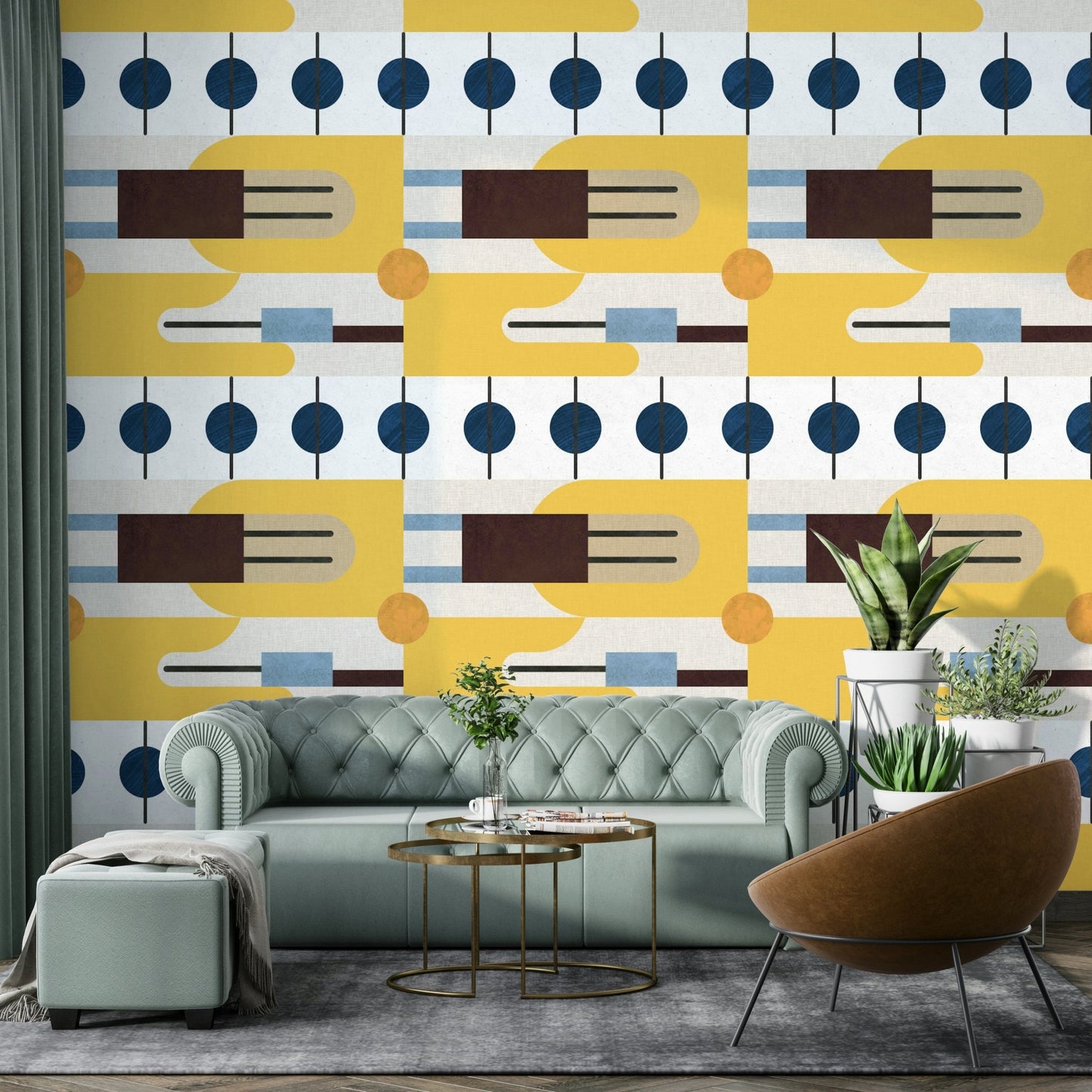 Mural wallpaper with organic and geometric design

