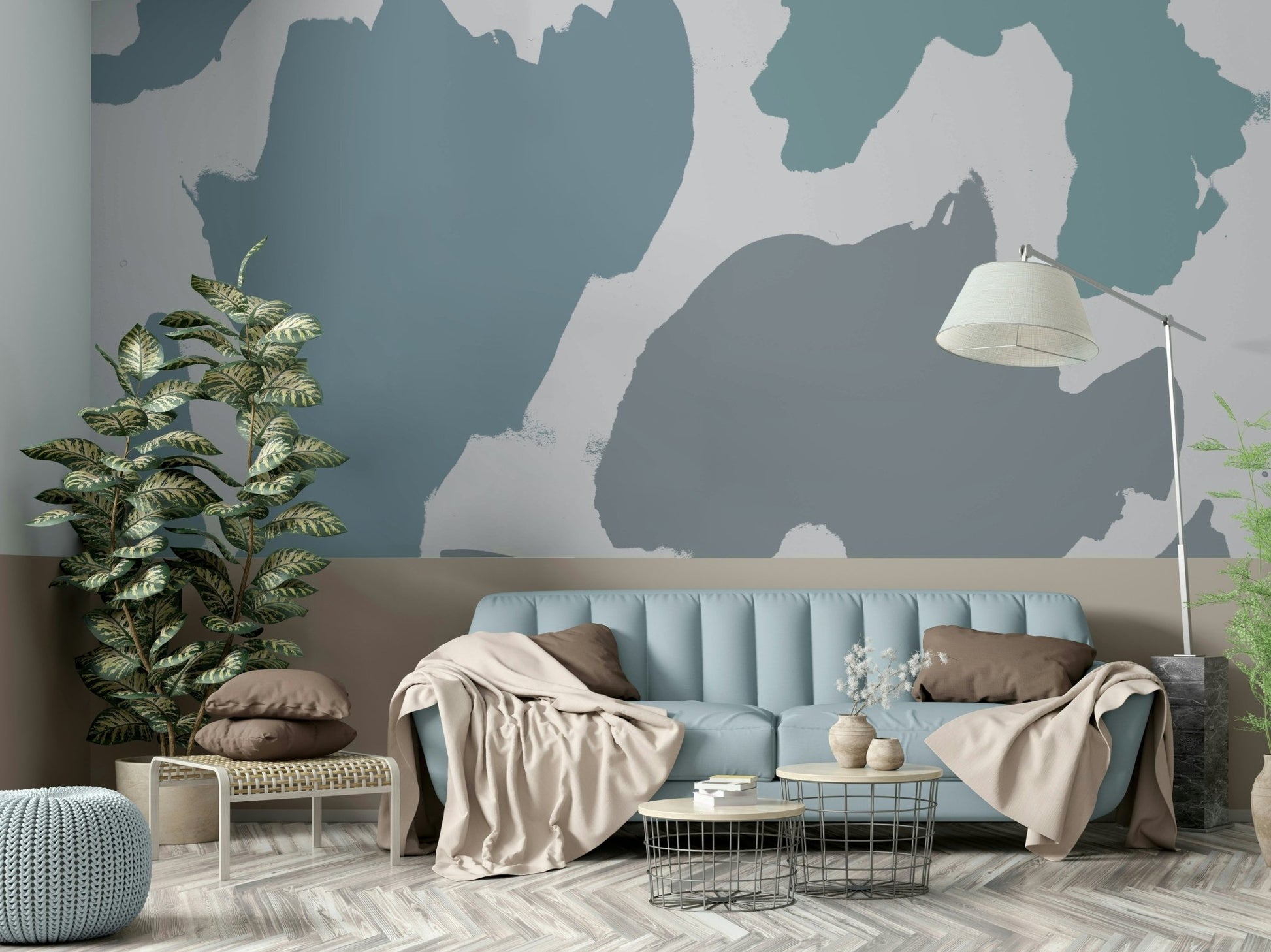 Smooth flowing mural wallpaper shapes

