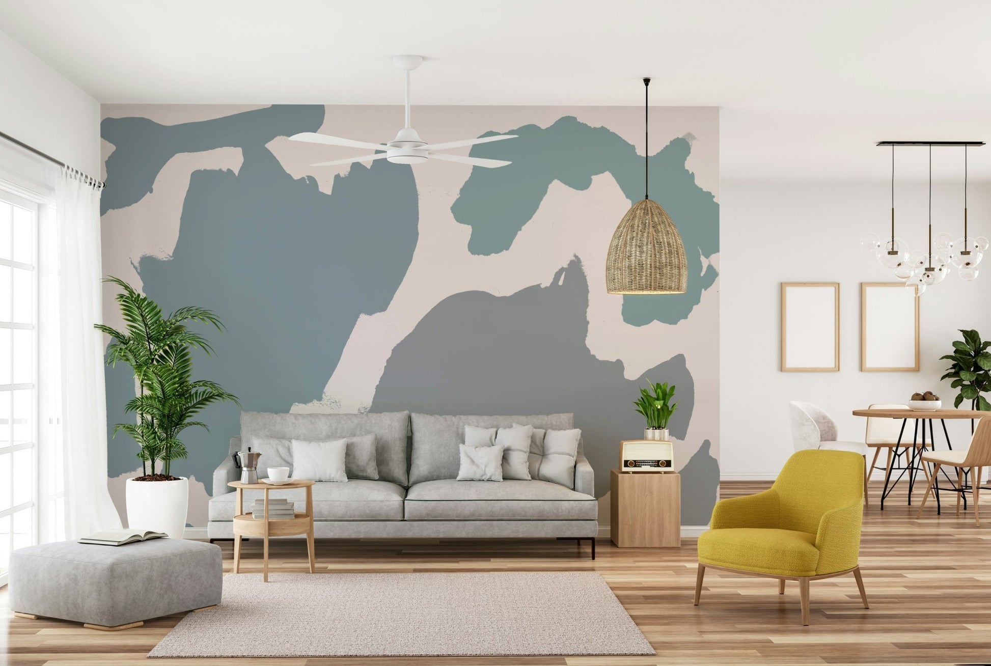 Neutral color wall mural with beach vibe

