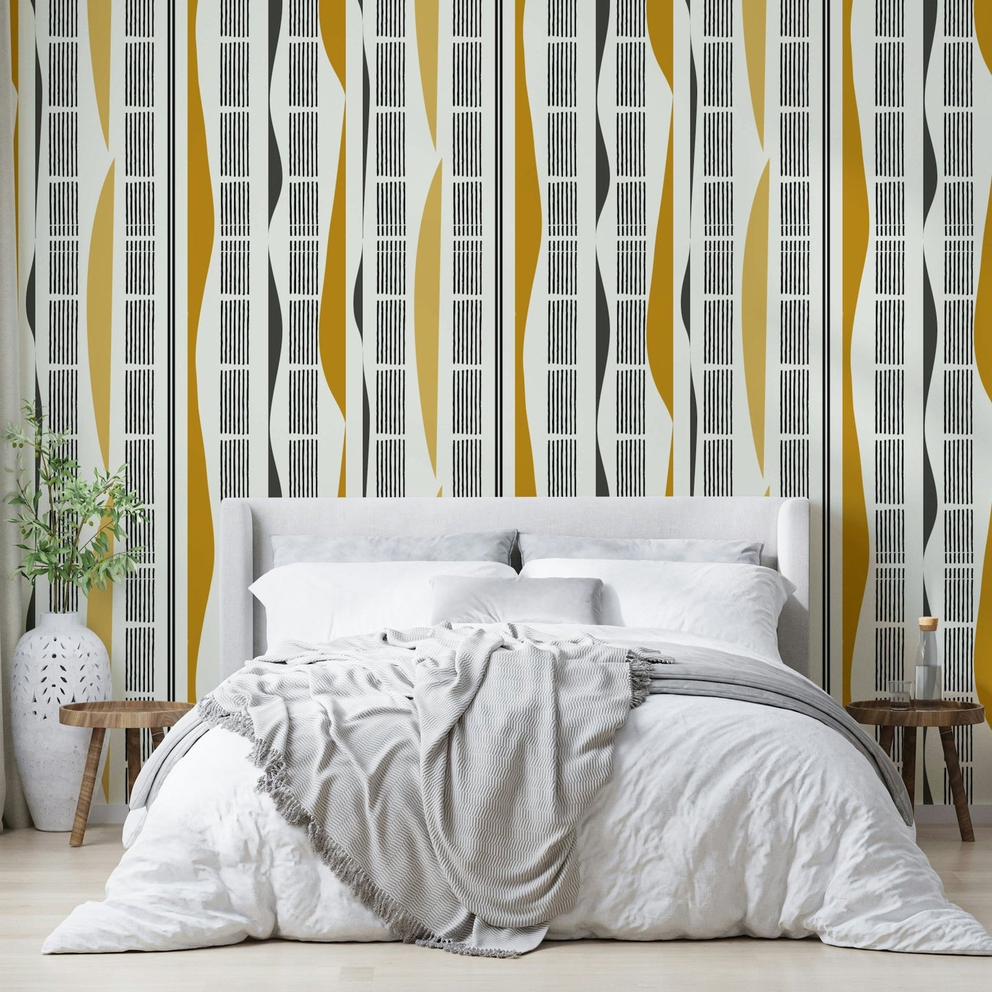 Striking wallpaper with a mix of abstract curves and lines

