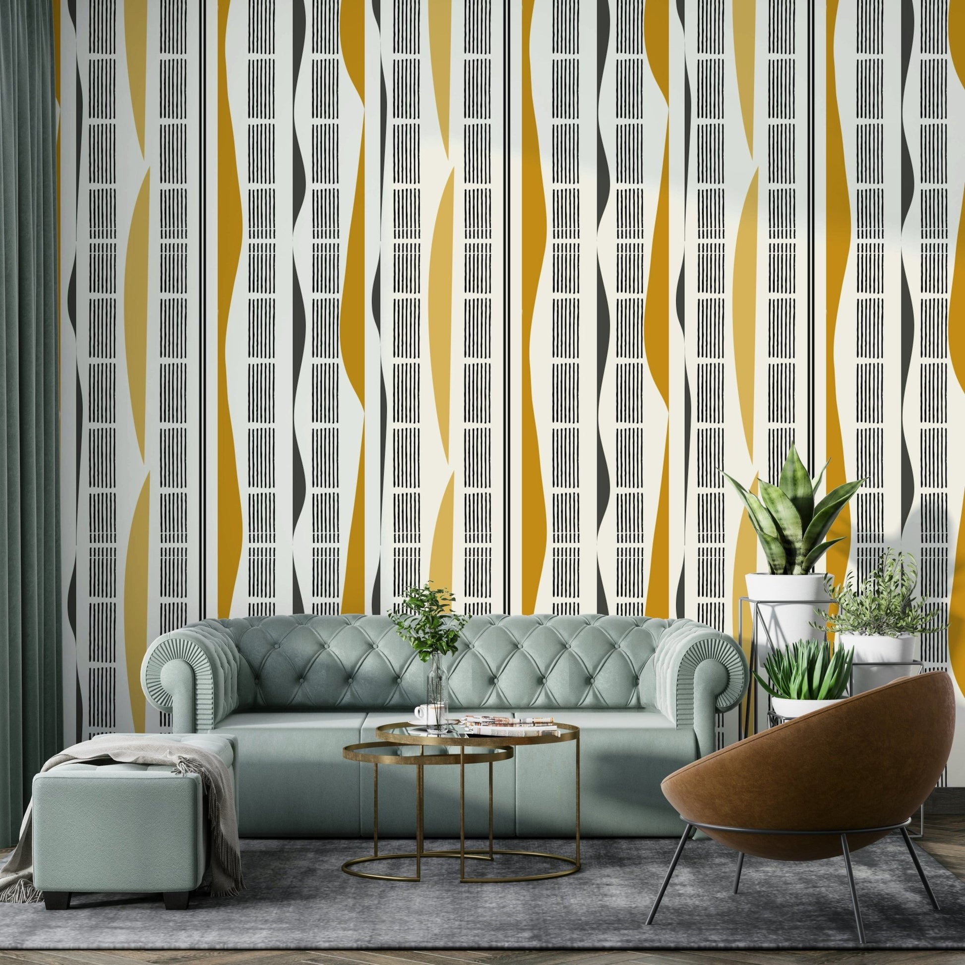 Modern abstract wallpaper with intersecting stripes and curves

