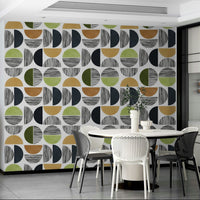 The wallpaper is applied seamlessly, giving the wall a uniform, high-end look.

