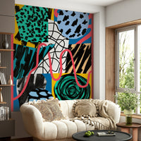 A beautiful modern art wall mural of linked forms.

