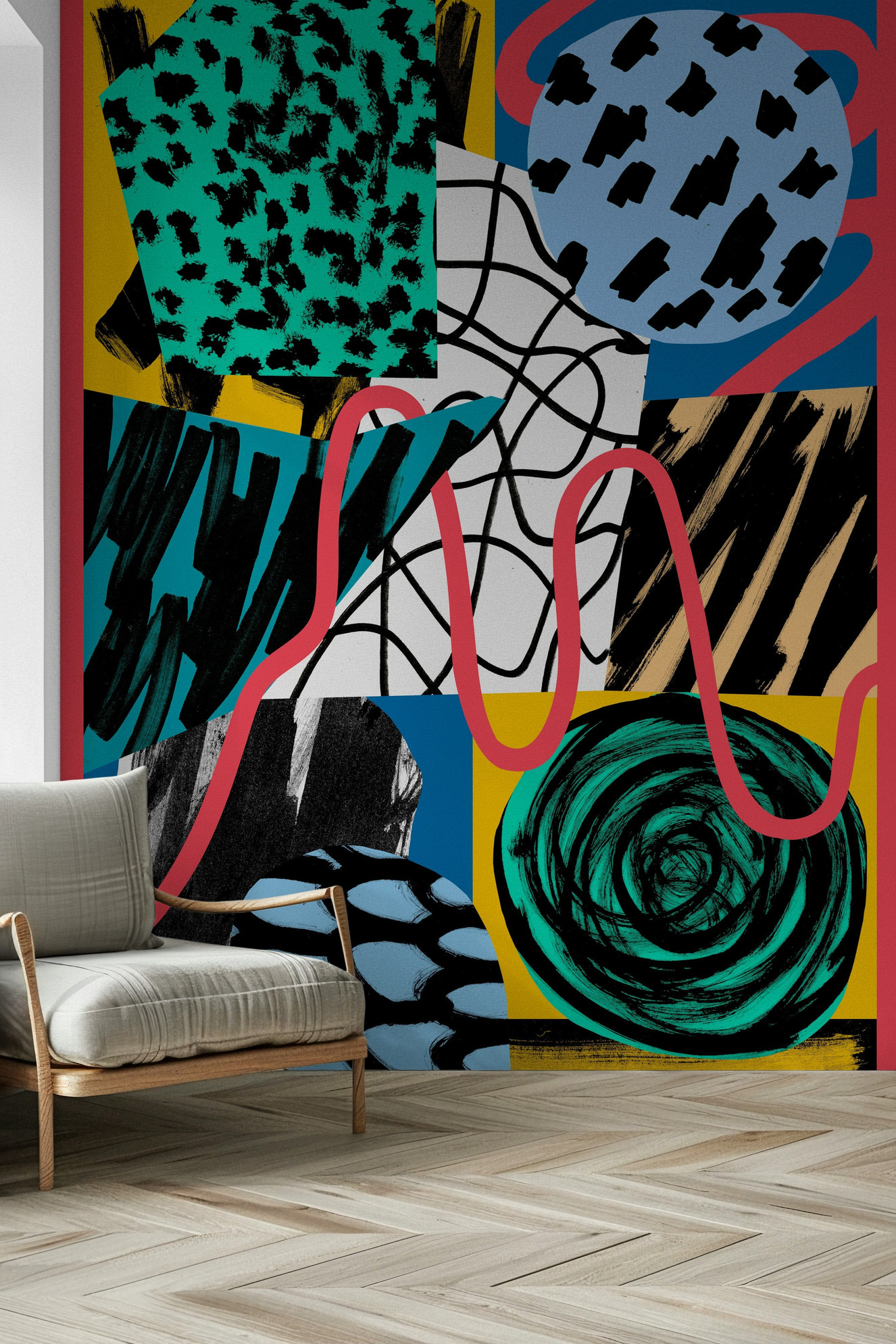 A graceful subtle pattern wall mural in cool, natural tones.

