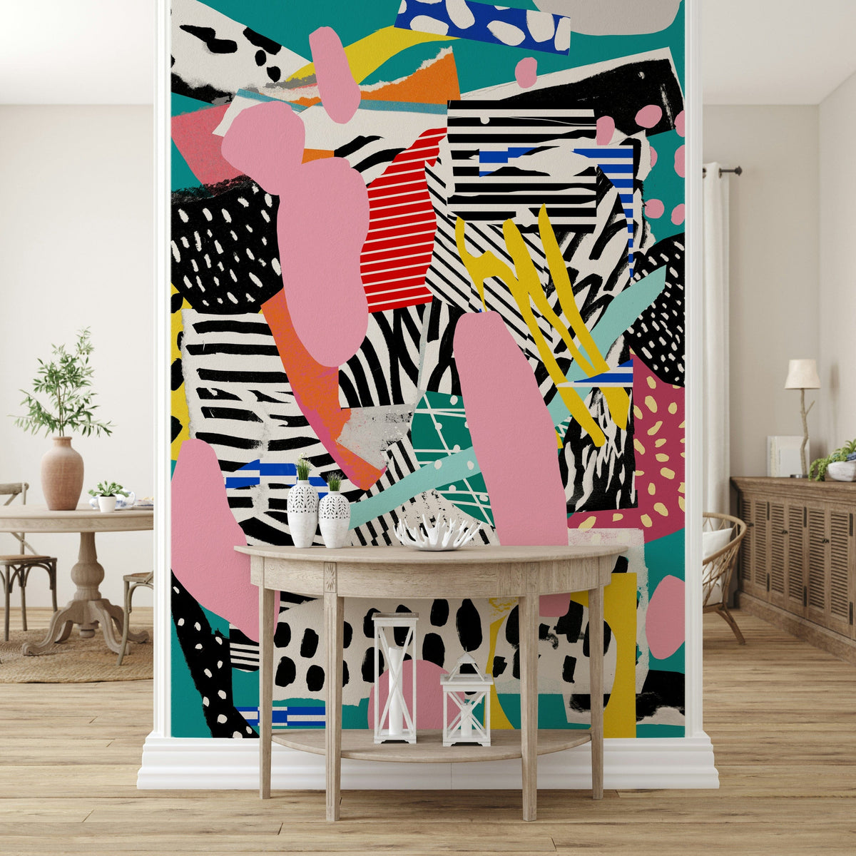 A contemplative tennis court view wallpaper mural for a feature wall.

