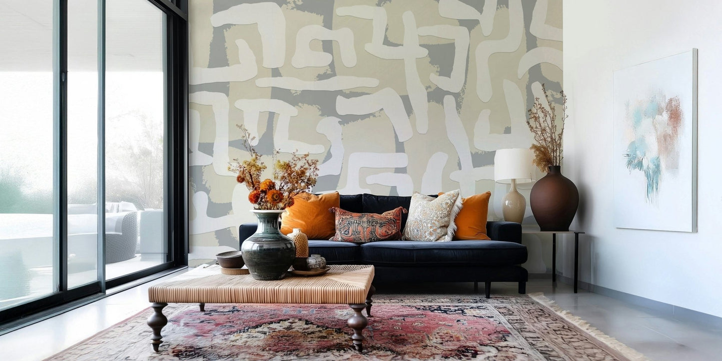 Abstract terrain mural in entryway, modern wall decor focal