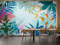 Artistic watercolor mural featuring bright summer-inspired hues.