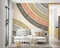 Modern abstract arcs mural in subtle hues

