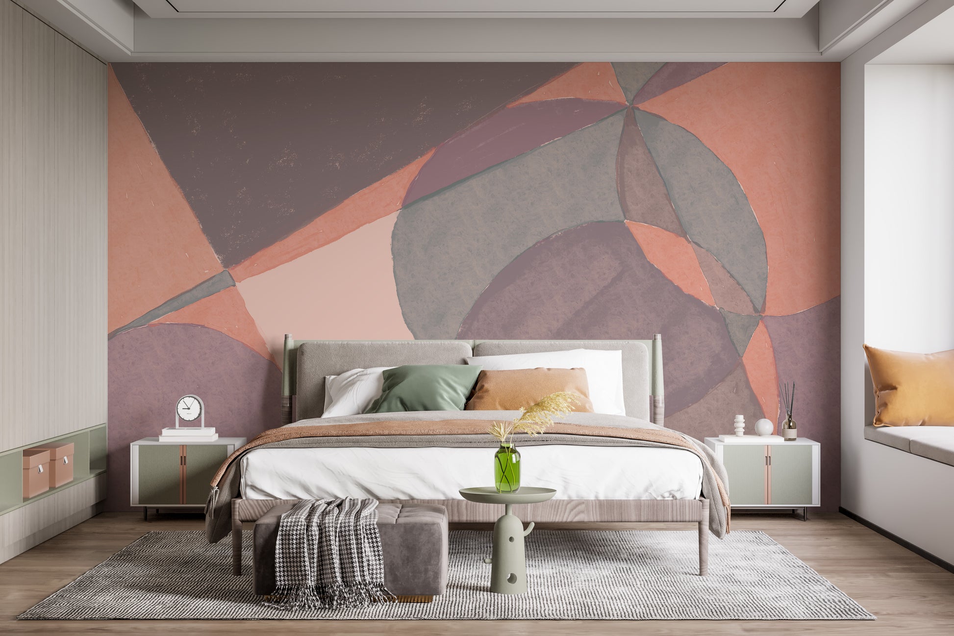 Elegant watercolor illustration with geometric wallpaper