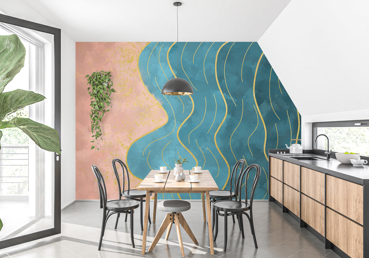 Abstract Wave with Gold Line Wallpaper - Giffywalls