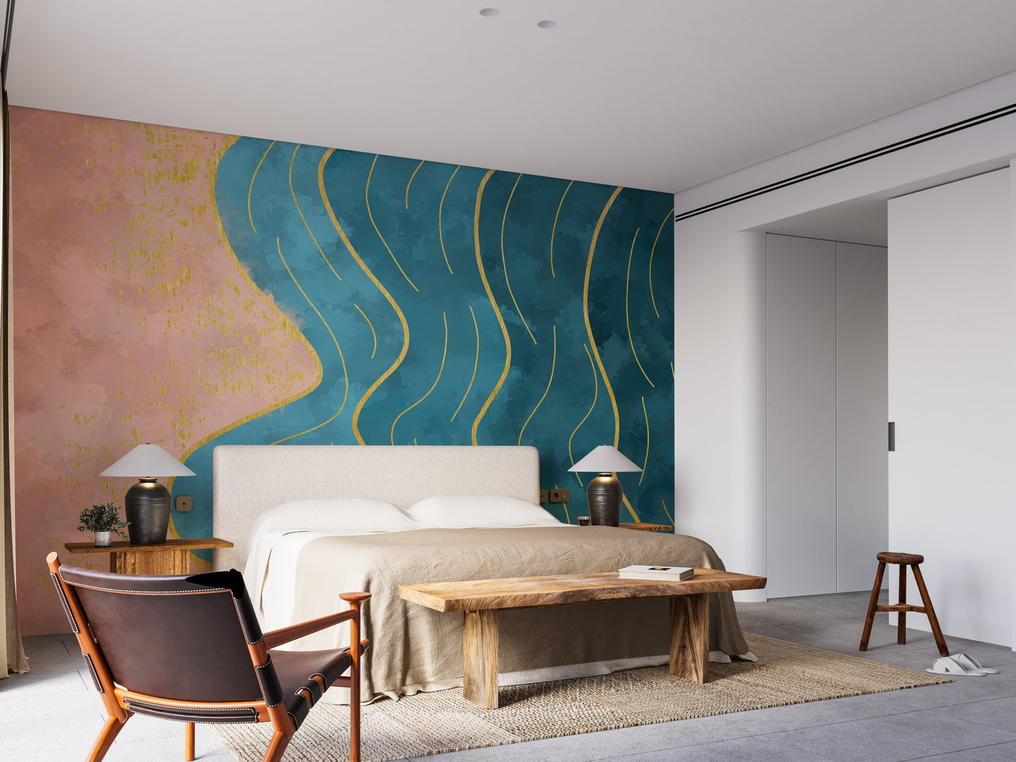 Abstract Wave with Gold Line Wallpaper - Giffywalls