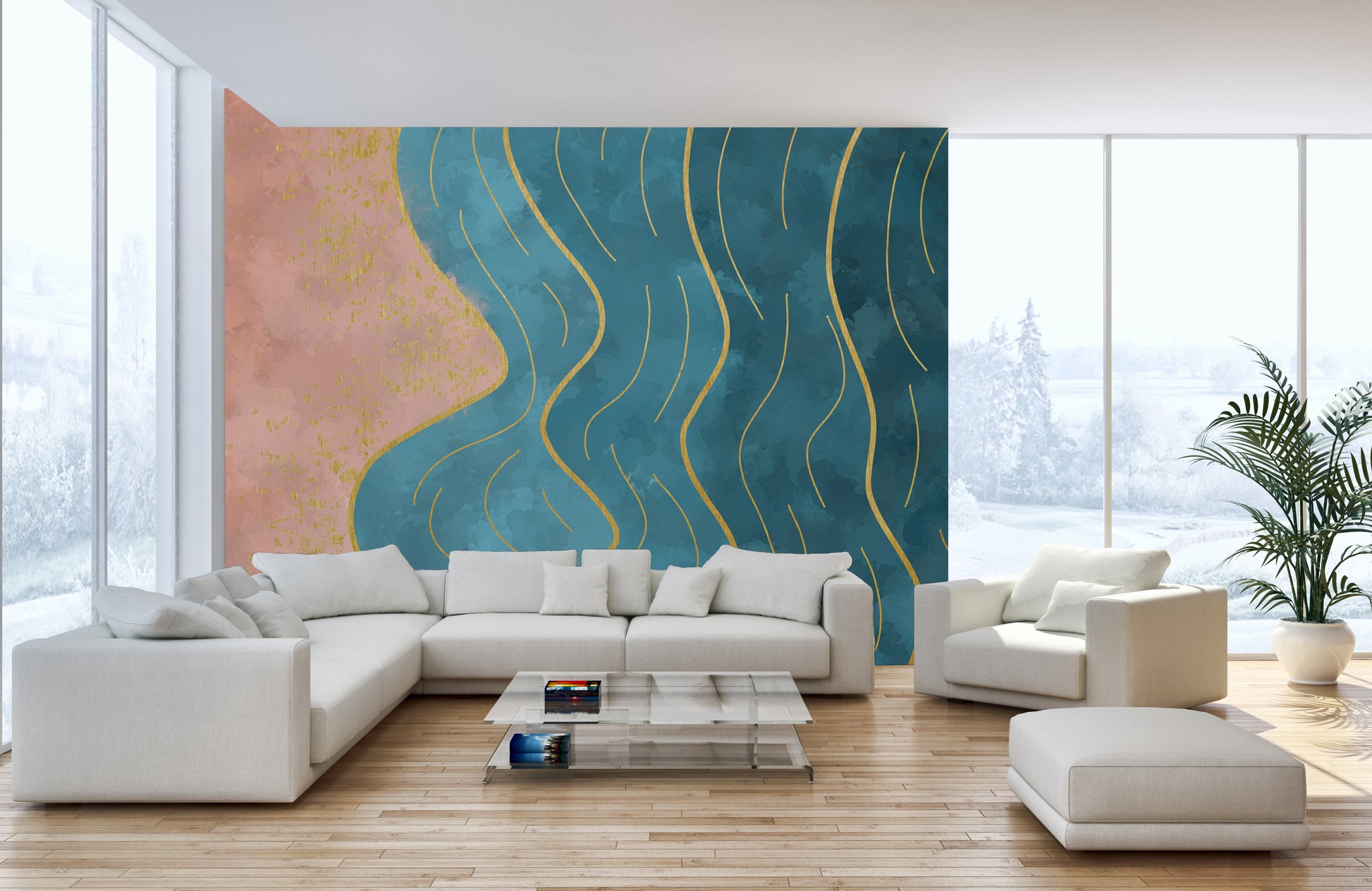 Abstract Wave with Gold Line Wallpaper - Giffywalls