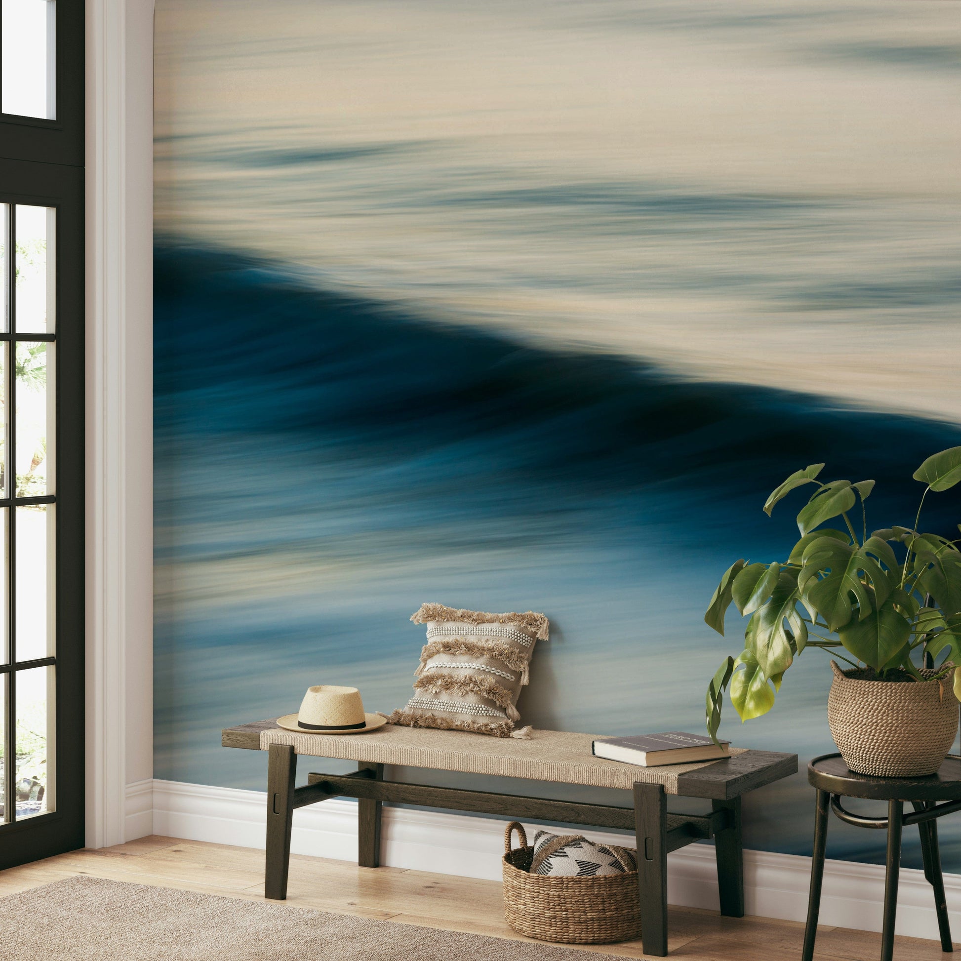 A graceful subtle pattern wall mural in cool, natural tones.

