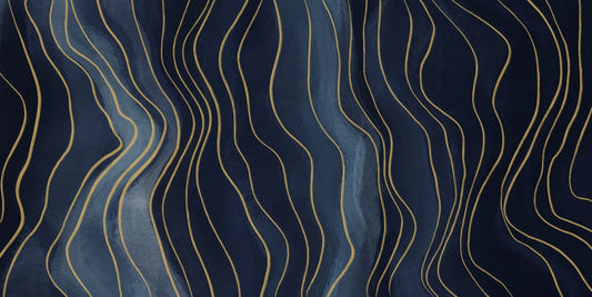 Marine Blue & Gold Chalk Lines Wallpaper Wandbilder