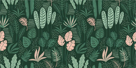 Jade Green Abstract Leaves Wallpaper Mural in your room — zoomed